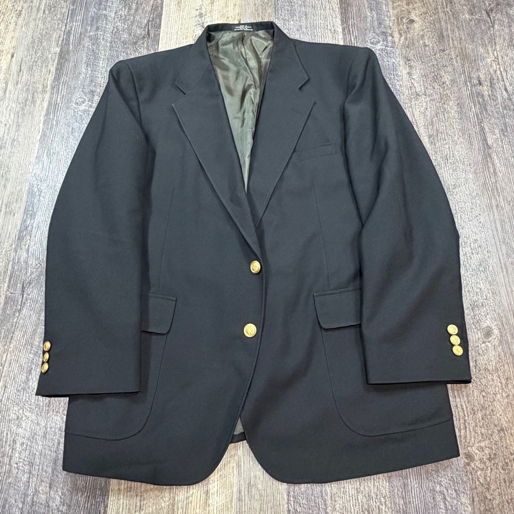 David Taylor Blazer Men 44R Black Gold Crest Button Two Button Sport Coat Jacket